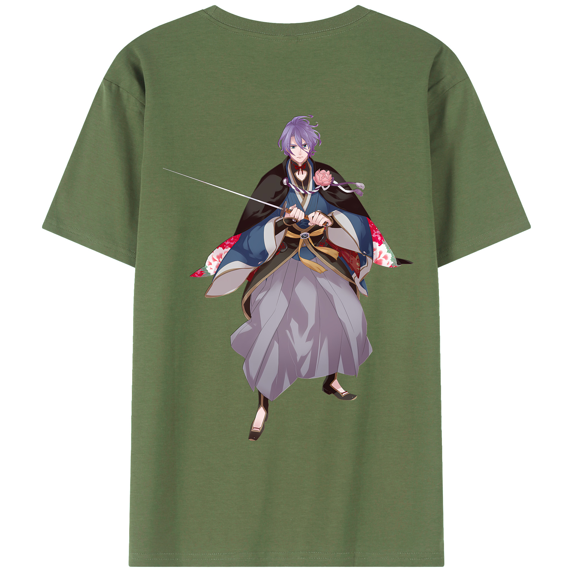 （画像用） 刀剣乱舞 Touken Ranbu 綿100％ メンズ半袖Tシャツ（バックプリント） 通気性
